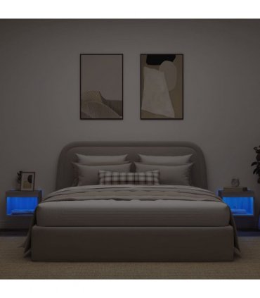 vidaXL Bedside Cabinets with LED Lights Wall-mounted 2 pcs Grey Sonoma