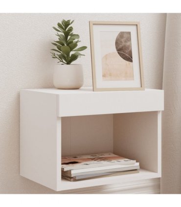 vidaXL Bedside Cabinets with LED Lights Wall-mounted 2 pcs White — V0672047516