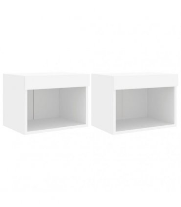 vidaXL Bedside Cabinets with LED Lights Wall-mounted 2 pcs White — V0672047516