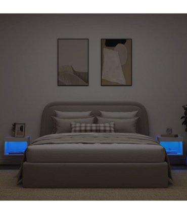 vidaXL Bedside Cabinets with LED Lights Wall-mounted 2 pcs White — V0672047516
