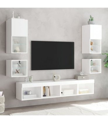 vidaXL Bedside Cabinets with LED Lights Wall-mounted 2 pcs White — V0672047516