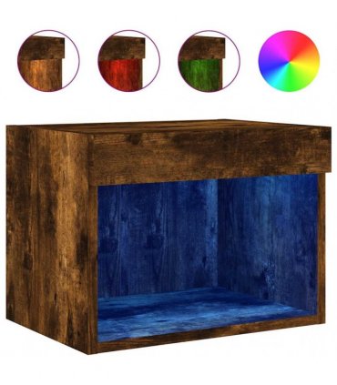 vidaXL Bedside Cabinet with LED Lights Wall-mounted Smoked Oak