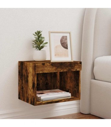 vidaXL Bedside Cabinet with LED Lights Wall-mounted Smoked Oak
