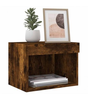 vidaXL Bedside Cabinet with LED Lights Wall-mounted Smoked Oak