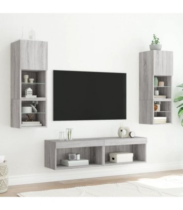 vidaXL TV Cabinets with LED Lights 2 pcs Grey Sonoma 60x30x30 cm
