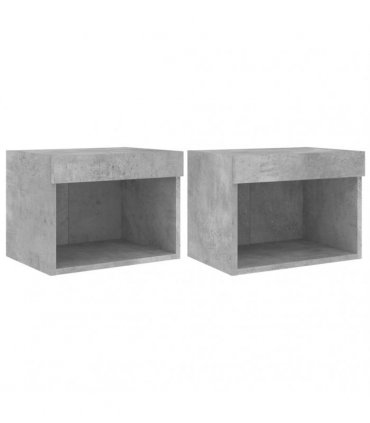 vidaXL Bedside Cabinets with LED Lights Wall-mounted 2 pcs Concrete Grey
