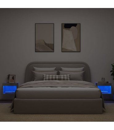 vidaXL Bedside Cabinets with LED Lights Wall-mounted 2 pcs Concrete Grey