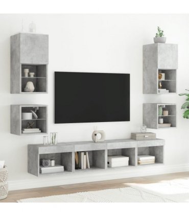 vidaXL Bedside Cabinets with LED Lights Wall-mounted 2 pcs Concrete Grey