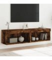 vidaXL TV Cabinets with LED Lights 2 pcs Smoked Oak 60x30x30 cm