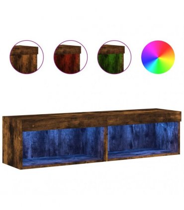 vidaXL TV Cabinets with LED Lights 2 pcs Smoked Oak 60x30x30 cm