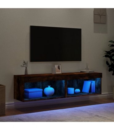 vidaXL TV Cabinets with LED Lights 2 pcs Smoked Oak 60x30x30 cm