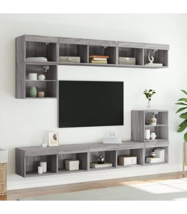 vidaXL TV Cabinet with LED Lights Grey Sonoma 80x30x30 cm