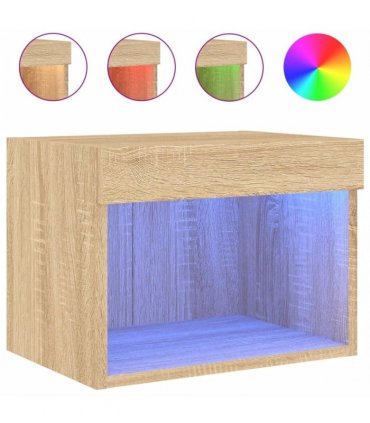vidaXL Bedside Cabinet with LED Lights Wall-mounted Sonoma Oak — V0672047532
