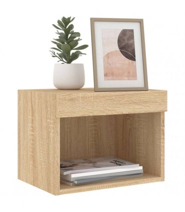 vidaXL Bedside Cabinet with LED Lights Wall-mounted Sonoma Oak — V0672047532