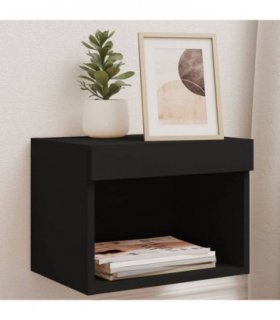 vidaXL Bedside Cabinet with LED Lights Wall-mounted Black