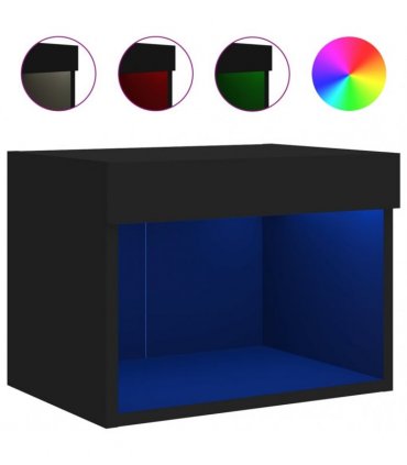 vidaXL Bedside Cabinet with LED Lights Wall-mounted Black