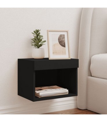 vidaXL Bedside Cabinet with LED Lights Wall-mounted Black