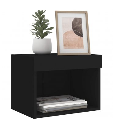 vidaXL Bedside Cabinet with LED Lights Wall-mounted Black
