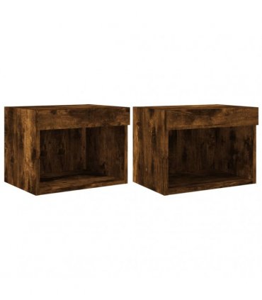 vidaXL Bedside Cabinets with LED Lights Wall-mounted 2 pcs Smoked Oak