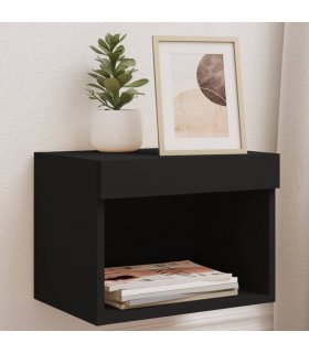 vidaXL Bedside Cabinets with LED Lights Wall-mounted 2 pcs Black