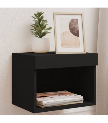 vidaXL Bedside Cabinets with LED Lights Wall-mounted 2 pcs Black