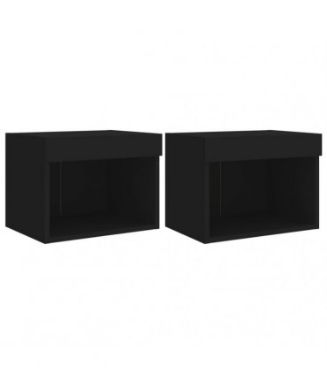 vidaXL Bedside Cabinets with LED Lights Wall-mounted 2 pcs Black
