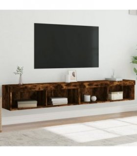 vidaXL TV Cabinets with LED Lights 2 pcs Smoked Oak 100x30x30 cm