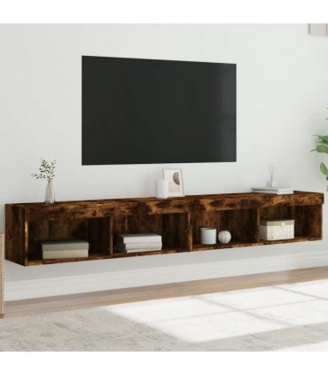 vidaXL TV Cabinets with LED Lights 2 pcs Smoked Oak 100x30x30 cm