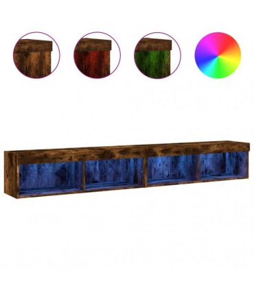 vidaXL TV Cabinets with LED Lights 2 pcs Smoked Oak 100x30x30 cm