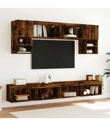 vidaXL TV Cabinets with LED Lights 2 pcs Smoked Oak 100x30x30 cm