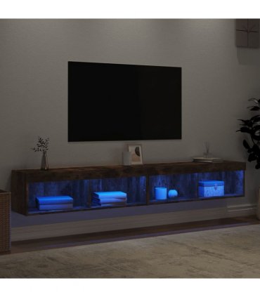 vidaXL TV Cabinets with LED Lights 2 pcs Smoked Oak 100x30x30 cm