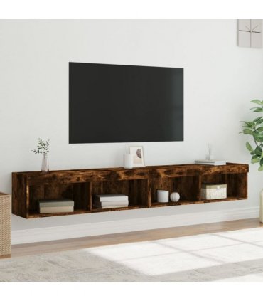 vidaXL TV Cabinets with LED Lights 2 pcs Smoked Oak 100x30x30 cm