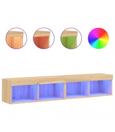 vidaXL TV Cabinets with LED Lights 2 pcs Sonoma Oak 80x30x30 cm