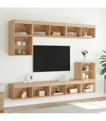 vidaXL TV Cabinets with LED Lights 2 pcs Sonoma Oak 80x30x30 cm