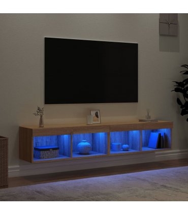vidaXL TV Cabinets with LED Lights 2 pcs Sonoma Oak 80x30x30 cm