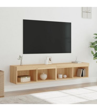 vidaXL TV Cabinets with LED Lights 2 pcs Sonoma Oak 80x30x30 cm