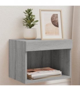 vidaXL Bedside Cabinet with LED Lights Wall-mounted Grey Sonoma — V0672047541
