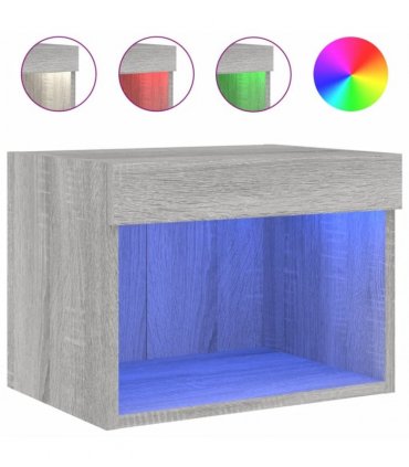 vidaXL Bedside Cabinet with LED Lights Wall-mounted Grey Sonoma — V0672047541