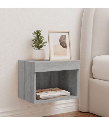 vidaXL Bedside Cabinet with LED Lights Wall-mounted Grey Sonoma — V0672047541