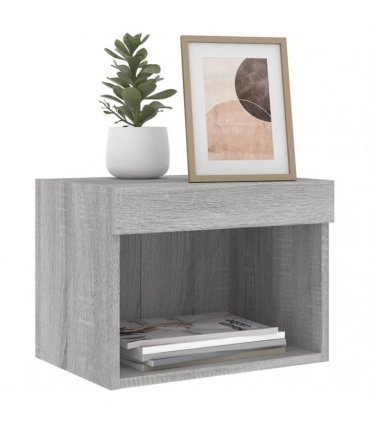 vidaXL Bedside Cabinet with LED Lights Wall-mounted Grey Sonoma — V0672047541