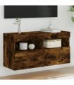 vidaXL TV Wall Cabinet with LED Lights Smoked Oak 80x30x40 cm