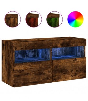 vidaXL TV Wall Cabinet with LED Lights Smoked Oak 80x30x40 cm