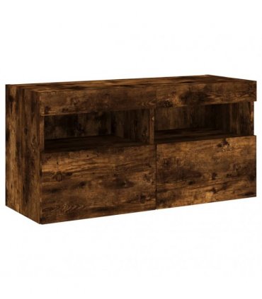 vidaXL TV Wall Cabinet with LED Lights Smoked Oak 80x30x40 cm