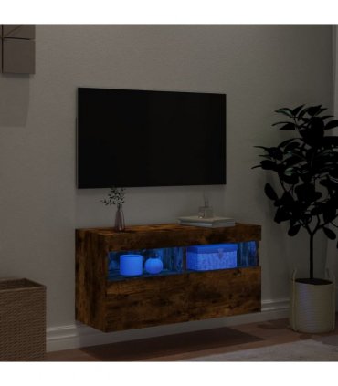 vidaXL TV Wall Cabinet with LED Lights Smoked Oak 80x30x40 cm