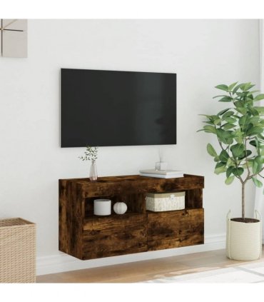 vidaXL TV Wall Cabinet with LED Lights Smoked Oak 80x30x40 cm