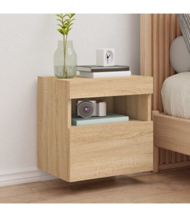 vidaXL TV Wall Cabinets with LED Lights 2 pcs Sonoma Oak 40x30x40 cm