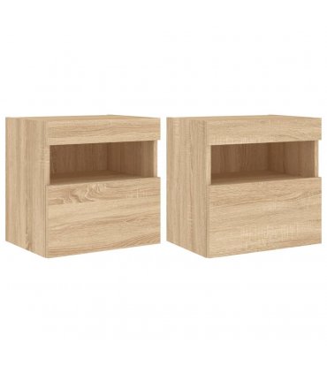 vidaXL TV Wall Cabinets with LED Lights 2 pcs Sonoma Oak 40x30x40 cm