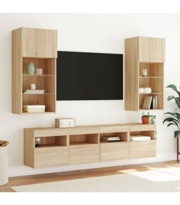 vidaXL TV Wall Cabinets with LED Lights 2 pcs Sonoma Oak 40x30x40 cm