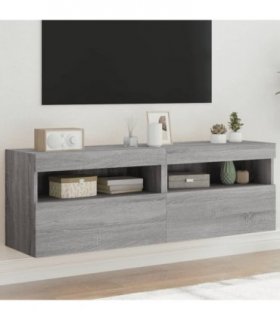 vidaXL TV Wall Cabinets with LED Lights 2 pcs Grey Sonoma 60x30x40 cm