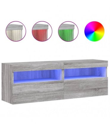 vidaXL TV Wall Cabinets with LED Lights 2 pcs Grey Sonoma 60x30x40 cm